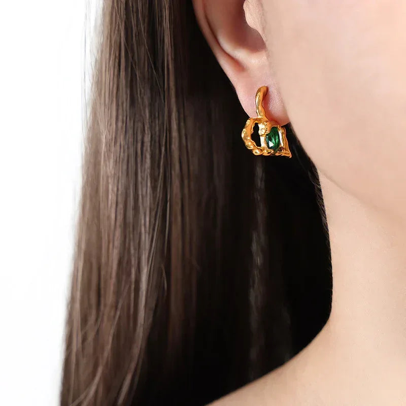 Heart-shaped Glass Drill Earrings - Viexta