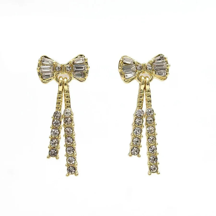Bow Shaped Diamond Crystal Earrings - Viexta