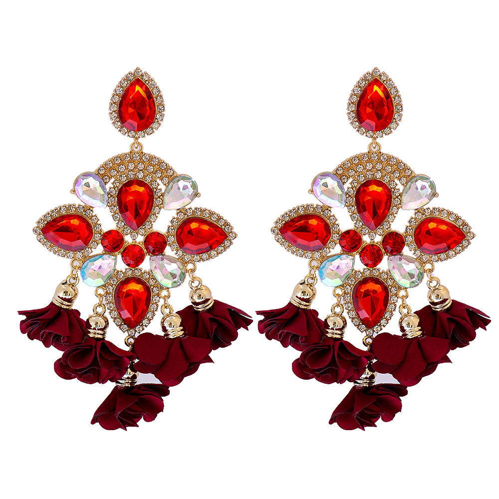 Bohemia Color Diamond Flower Earrings