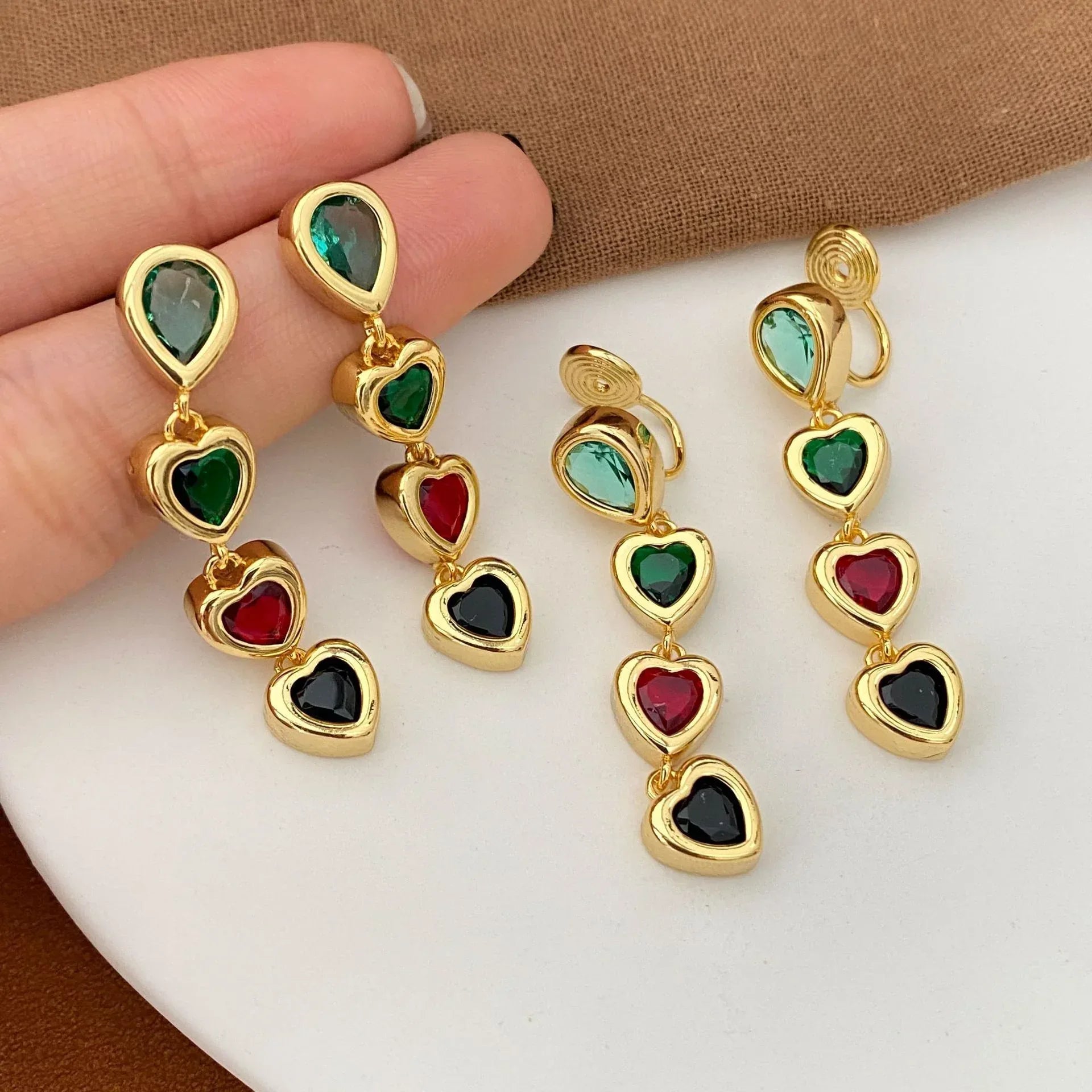 Exquisite Heart Pendant Tassel Ear Clips Luxury Earrings - Viexta