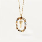 Colored Rhinestone Alphabet Necklace - Viexta