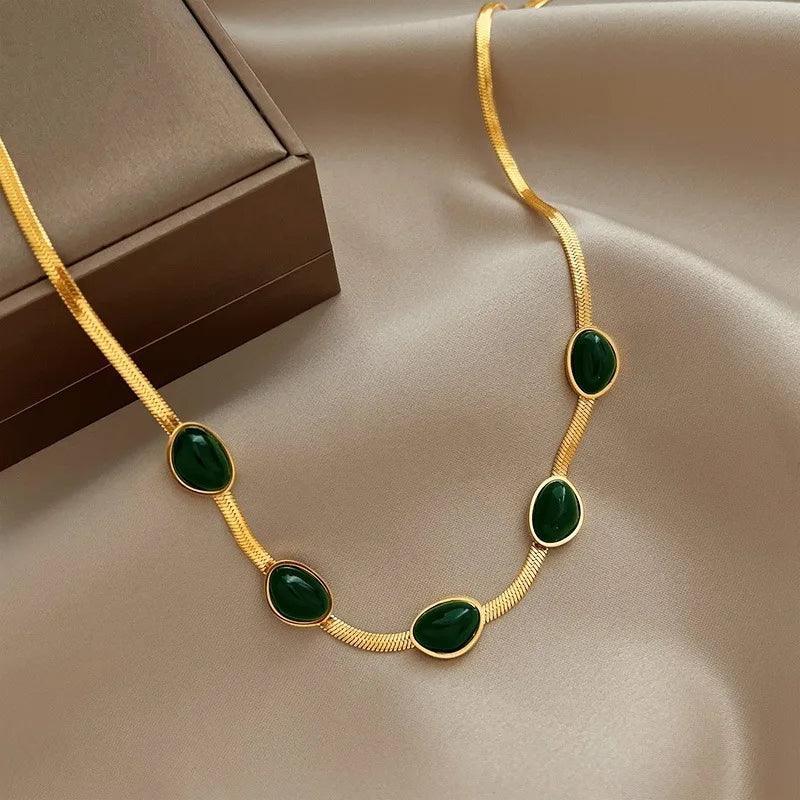 Green Stone Crystal Snake Chain - Viexta