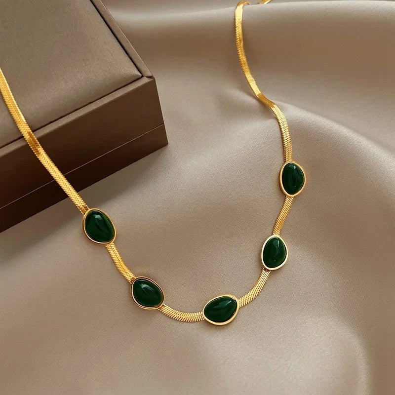 Green Stone Crystal Snake Chain