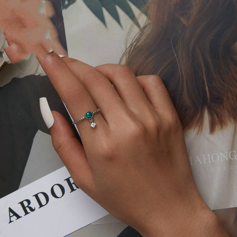 Sterling Silver S925 Malachite Open Ring