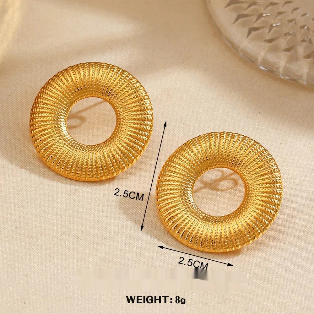 Geometric Round Personalized Hip Hop Gold Plated Earrings - Viexta