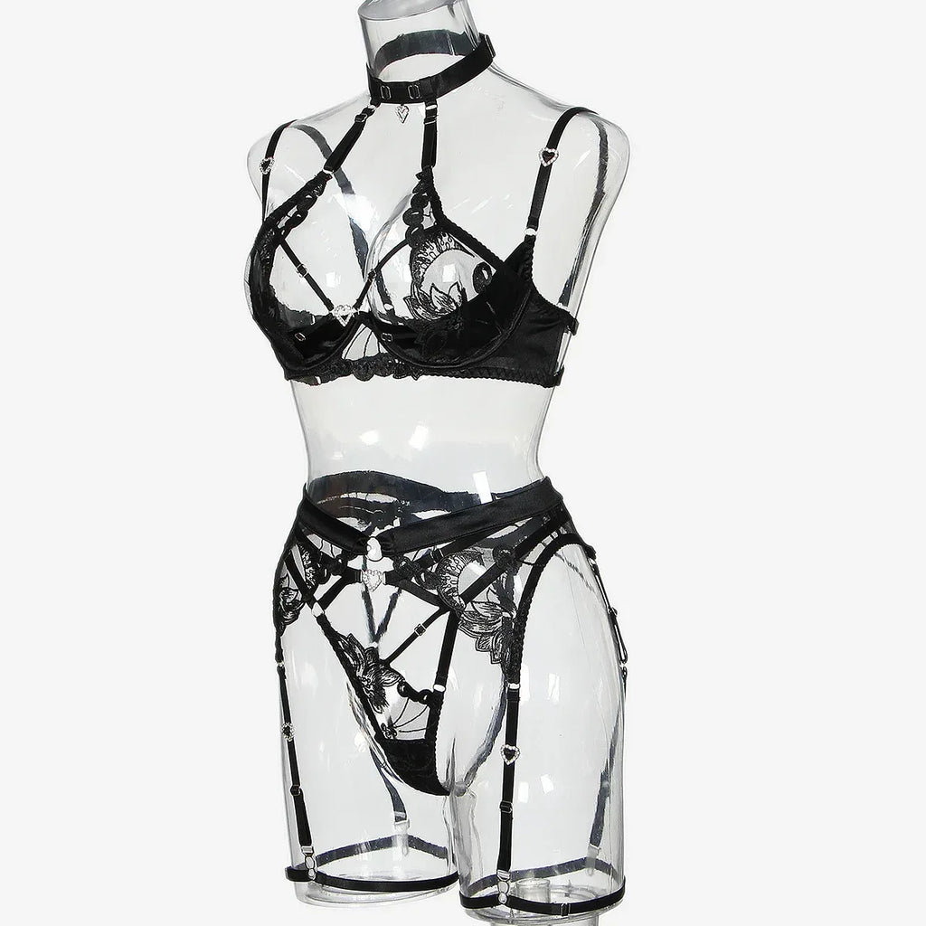 love-drill-buckle-cutout-embroidered-lingerie-suit - Viexta