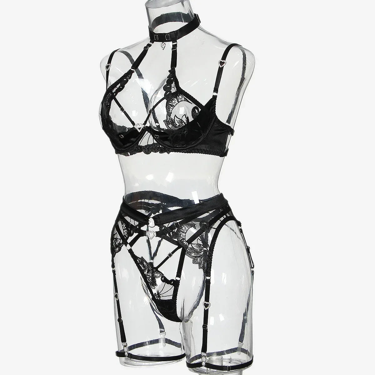 love-drill-buckle-cutout-embroidered-lingerie-suit - Viexta