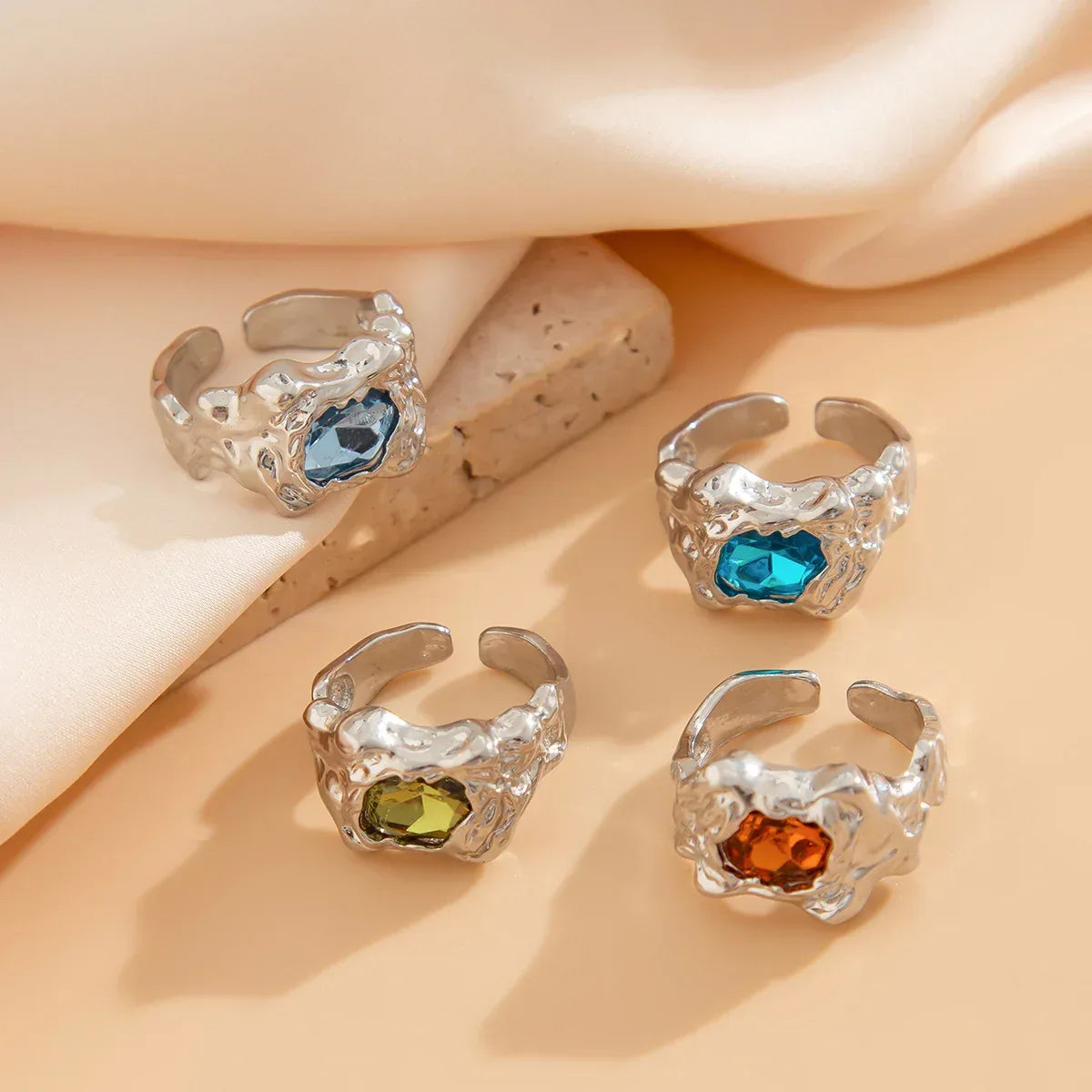 Pleated Lava Metal Gemstone Ring For Men - Viexta