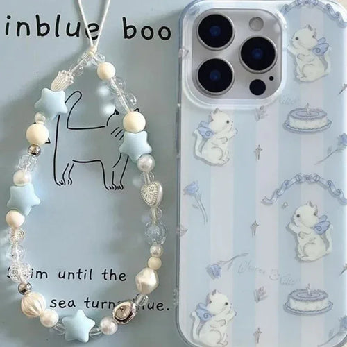 Blue And White Striped Cat Lanyard iPhone Cover - Viexta