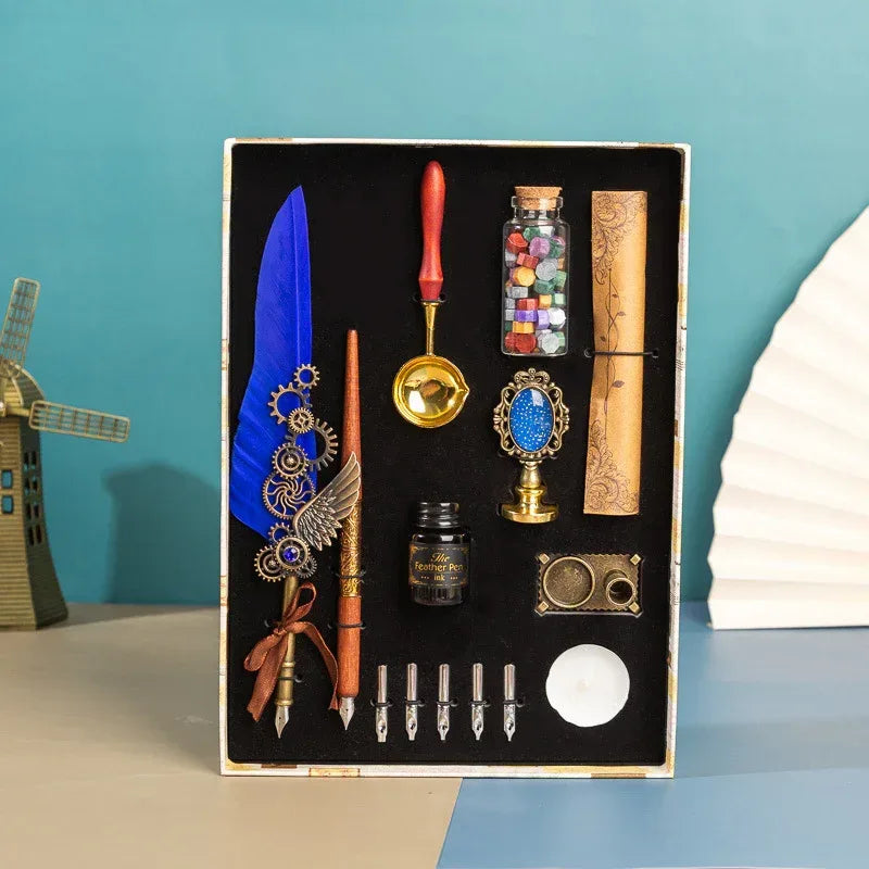 Vintage Feather pen & mirror gift hamper - Viexta