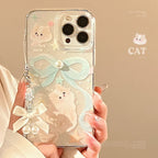 Glitter iPhone Case With Bow And Cat Charm Lanyard