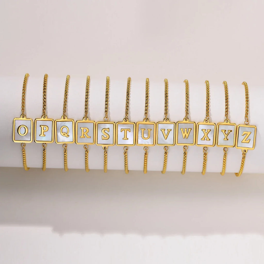 stainless-steel-english-letter-square-gold-bracelet - Viexta