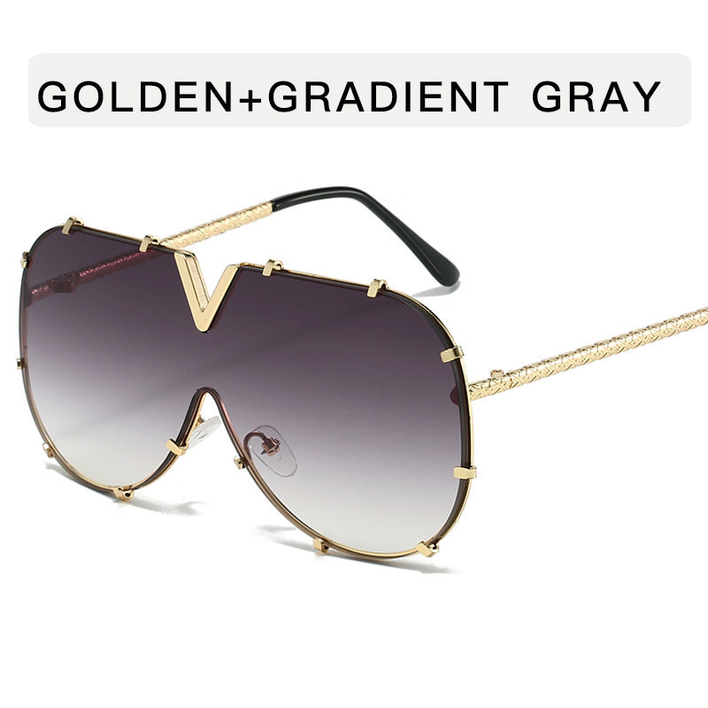 Metal Conjoined Rivet V-shaped Sunglasses