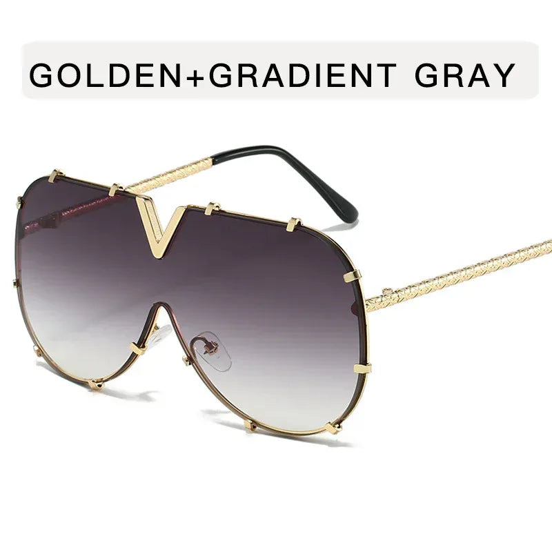 Metal Conjoined Rivet V-shaped Sunglasses - Viexta