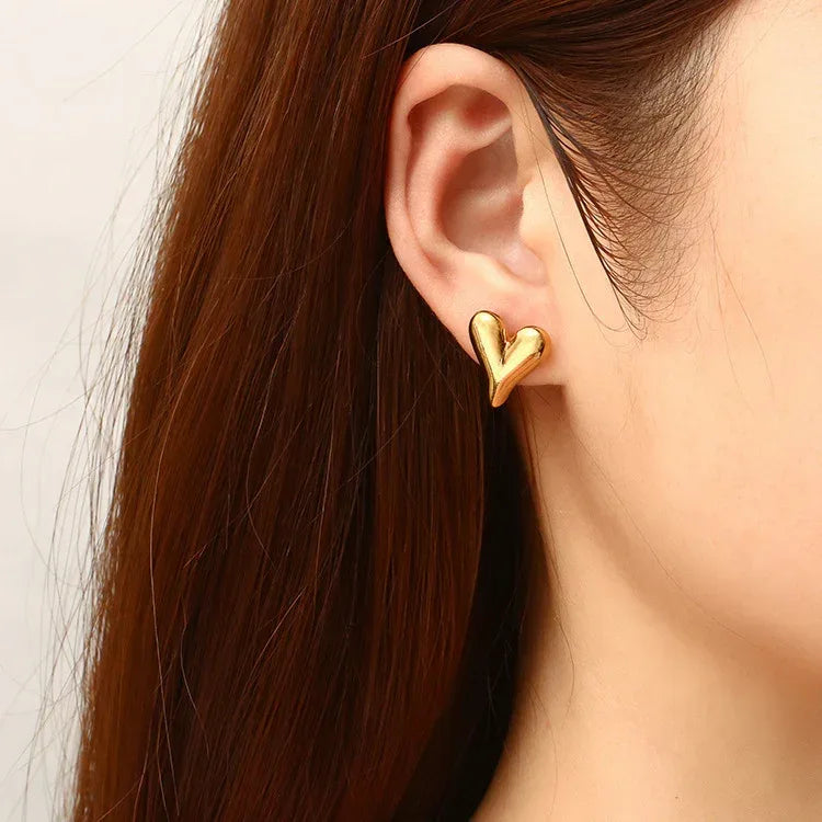 Heart-shaped Stainless Steel Studs and Necklace - Viexta