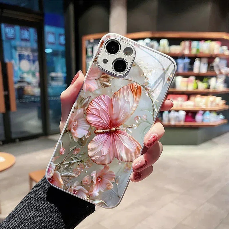 Metallic Paint Glass Stereoscopic Butterfly IPhone Case - Viexta