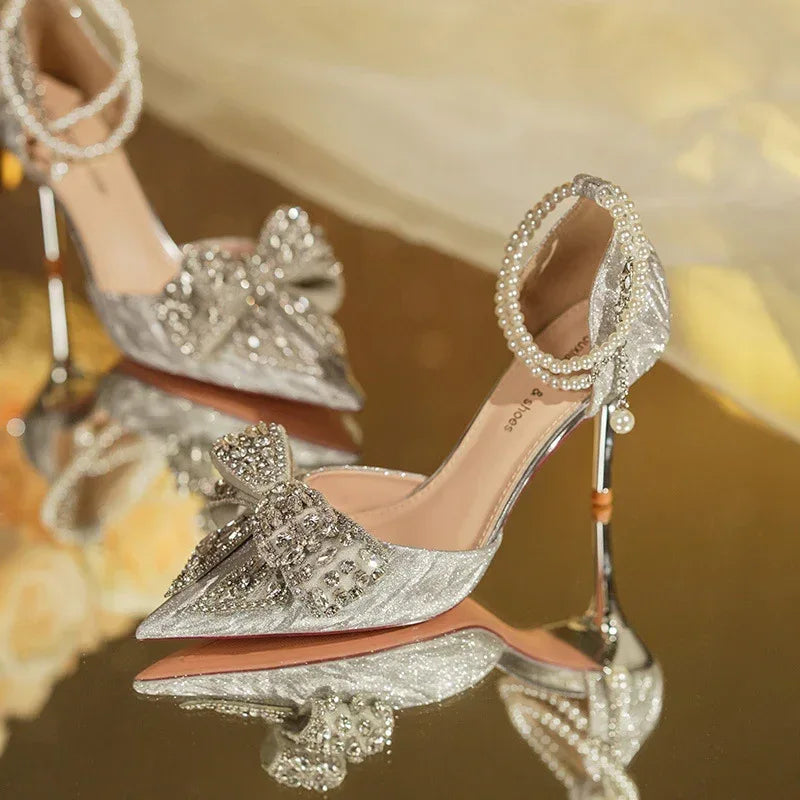 rhinestone-bow-pointy-hollow-pearl-heels - Viexta