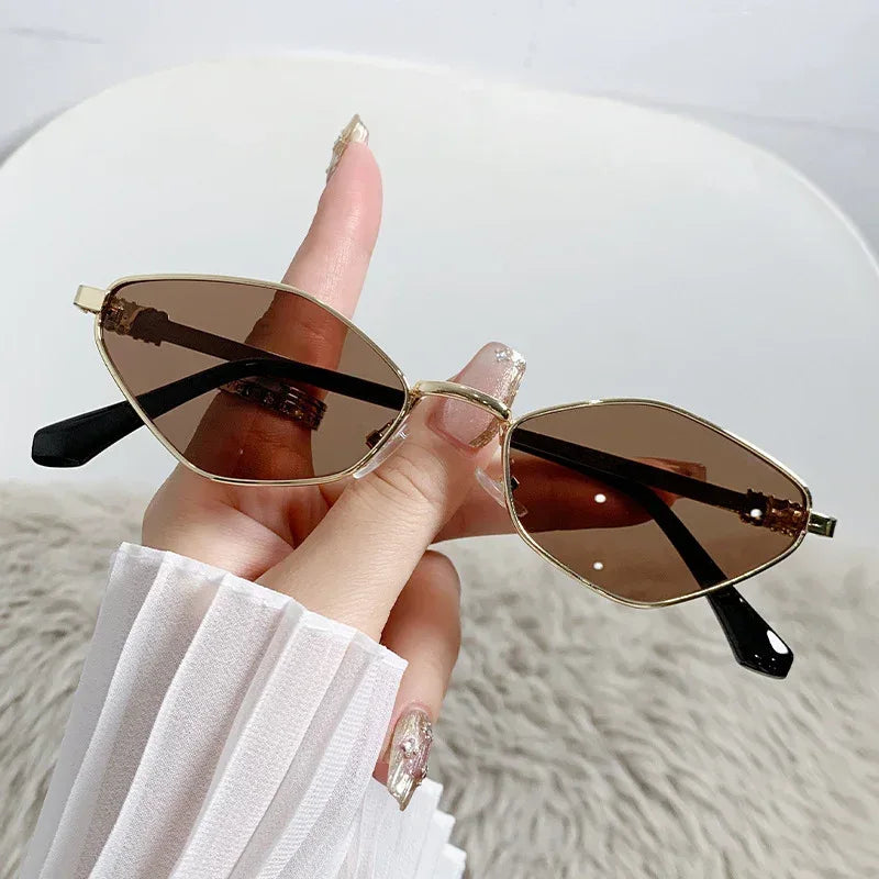 Metal Small Frame Rhombus Cat Eye Sunglasses - Viexta