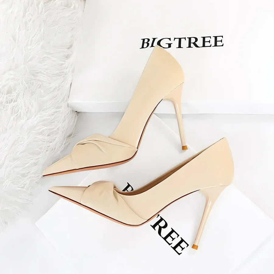 womens-slim-shallow-pointed-bow-high-heels - Viexta