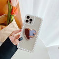 Acrylic Pearl Heart Mirror Rhinestone iPhone Case - Viexta