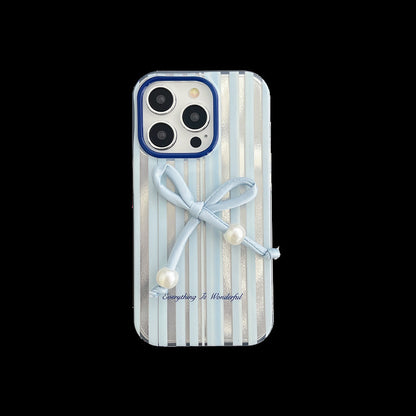 Versatile Blue Striped Bow iPhone Case