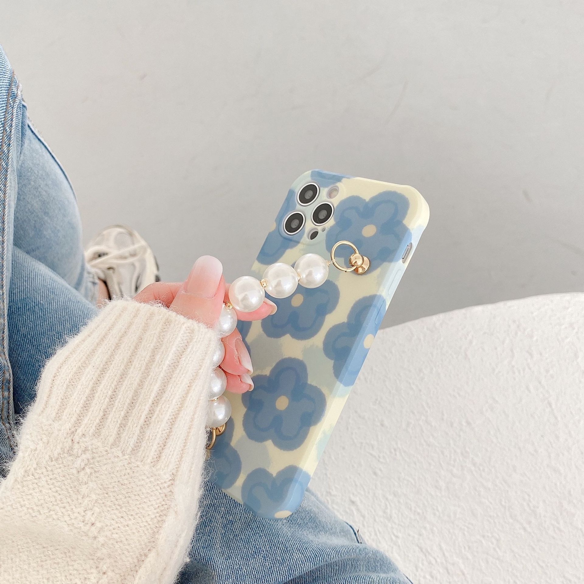 Blue Floral Pearl Bracelet iPhone case