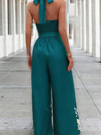 Printing Series Belt Halter Backless Jumpsuit - Viexta