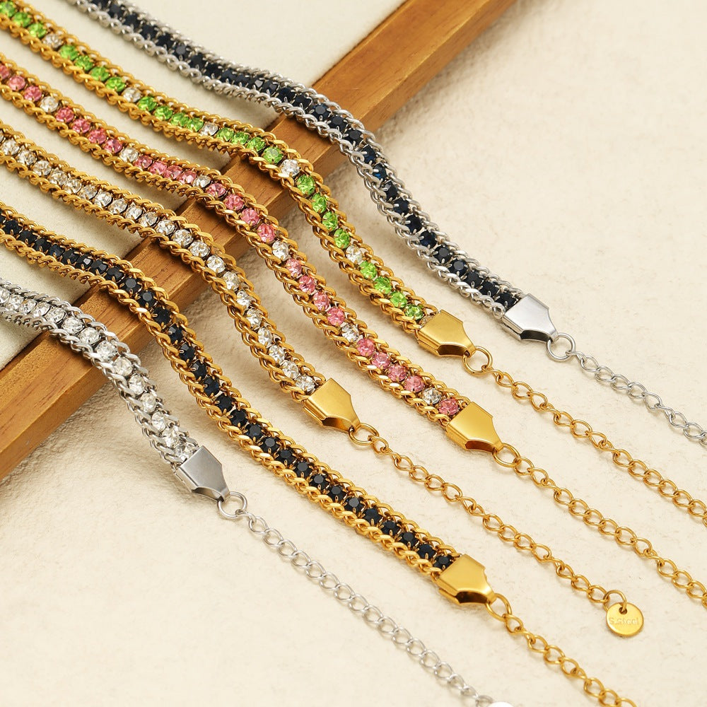 Zircon-studded Chain Pearl Bracelet