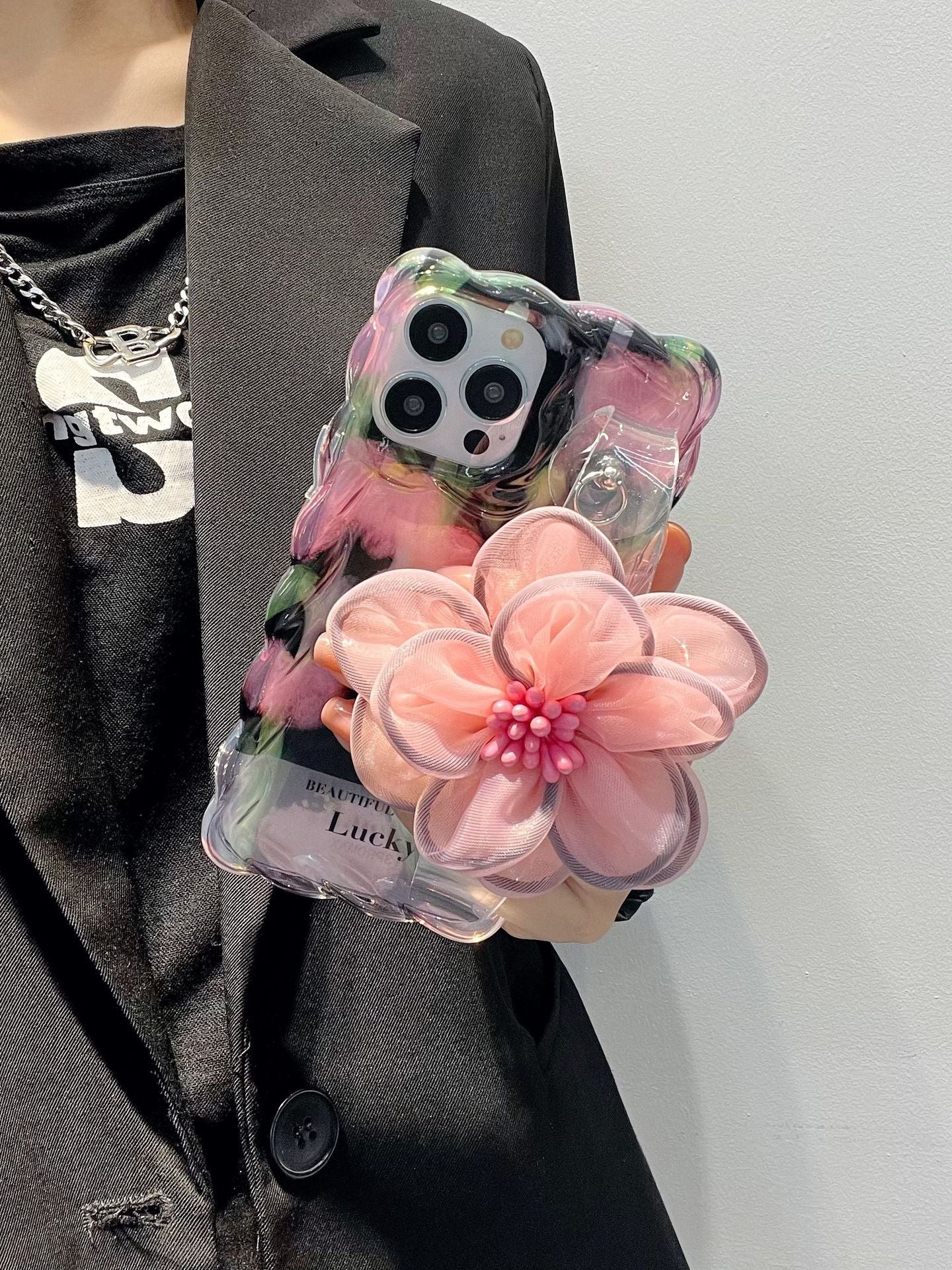 Personalized Drop-resistant Flower Wrist Strap iPhone Case