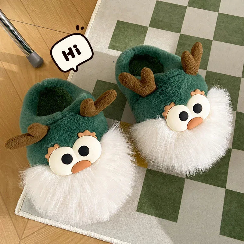 Cute Cartoon Christmas Deer Plush Shoes - Viexta