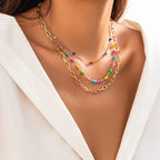 Colorful Gravel Ethnic Pendant Tassel Necklace - Viexta