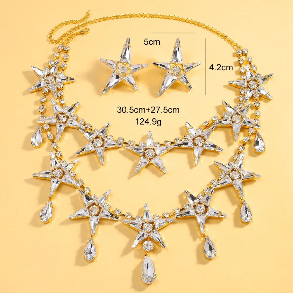 Banquet Double-layer Five-pointed Star Necklace Earrings - Viexta