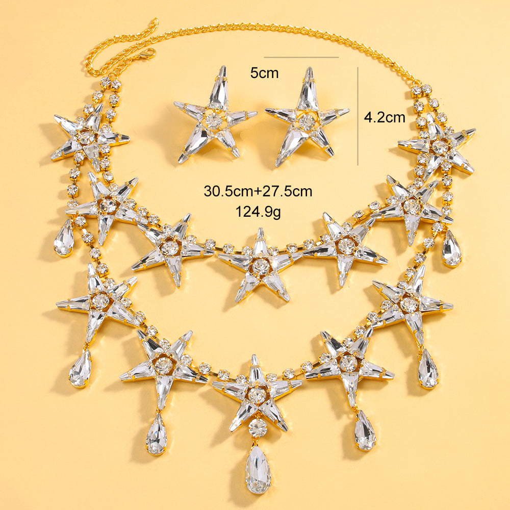 Banquet Double-layer Five-pointed Star Necklace Earrings