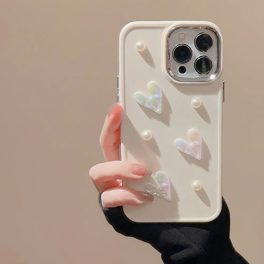 Milky White Pearl Heart iPhone Case - Viexta