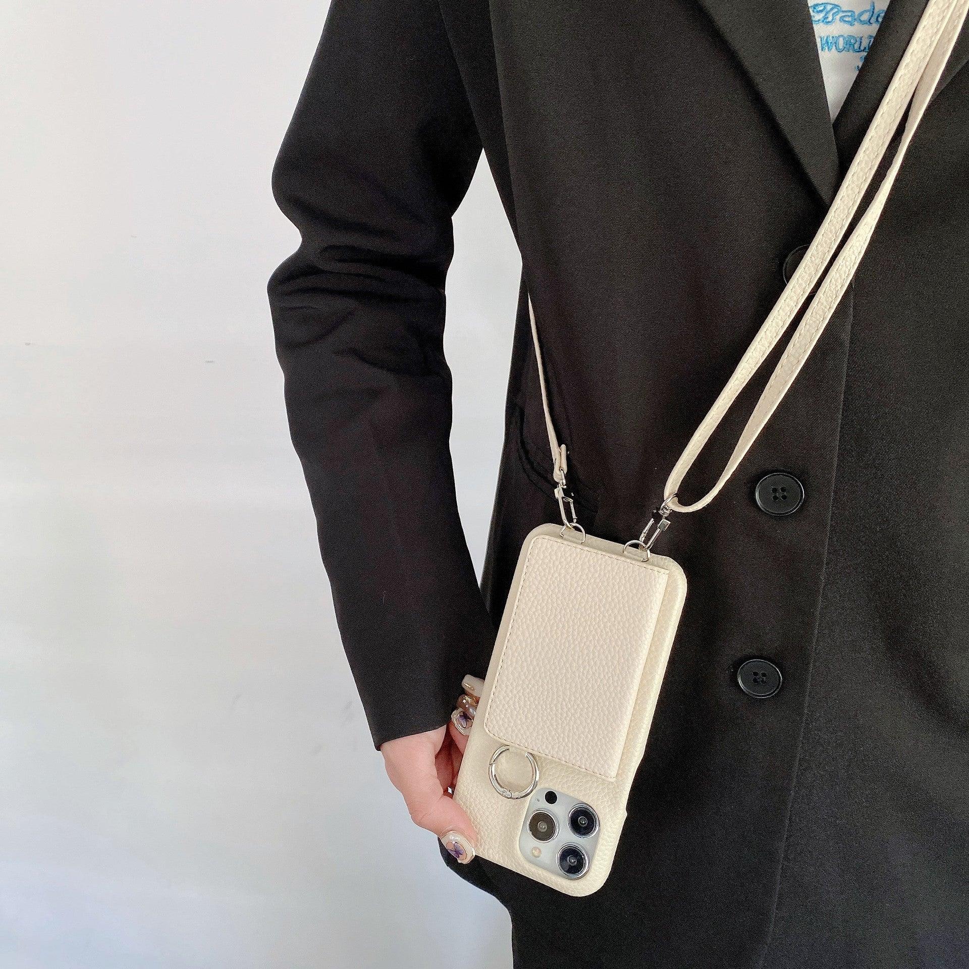 Lychee Pattern Mirror Lanyard iPhone Case - Viexta