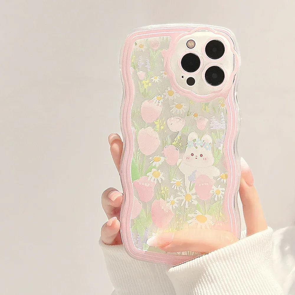 Wavy-edge Flower Bunny Silicone iPhone Case - Viexta