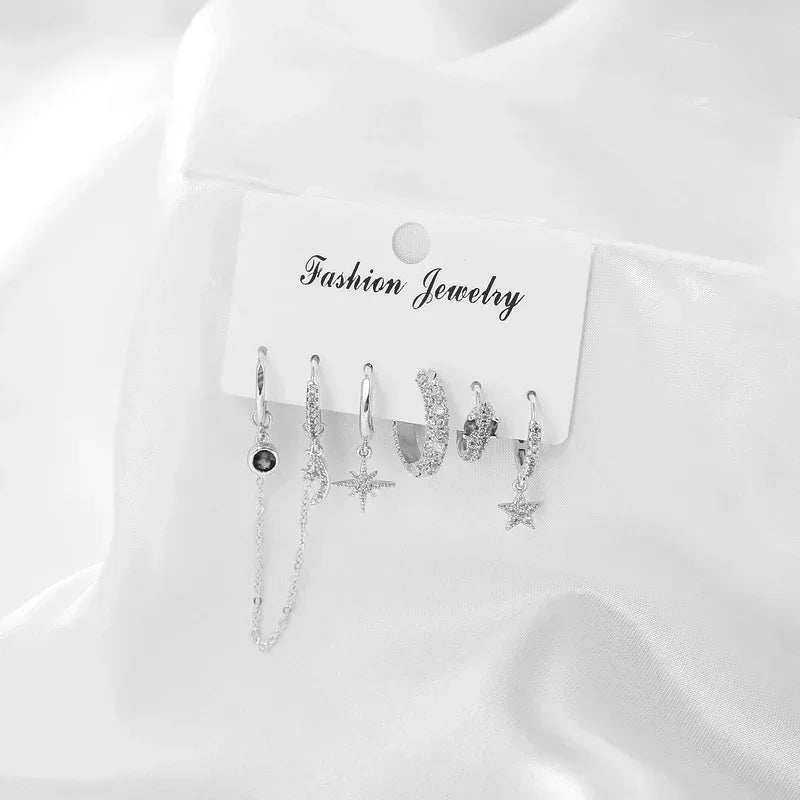 6piece Snake-like Earring Punk Set - Viexta