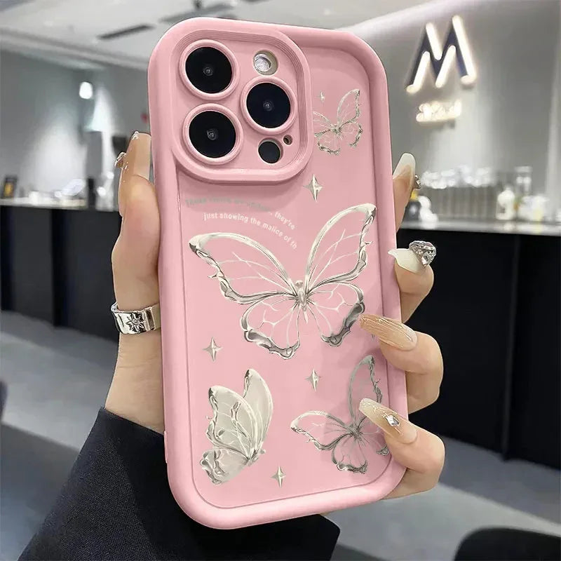 Silver Butterfly Drop-resistant Samsung Phone Case - Viexta