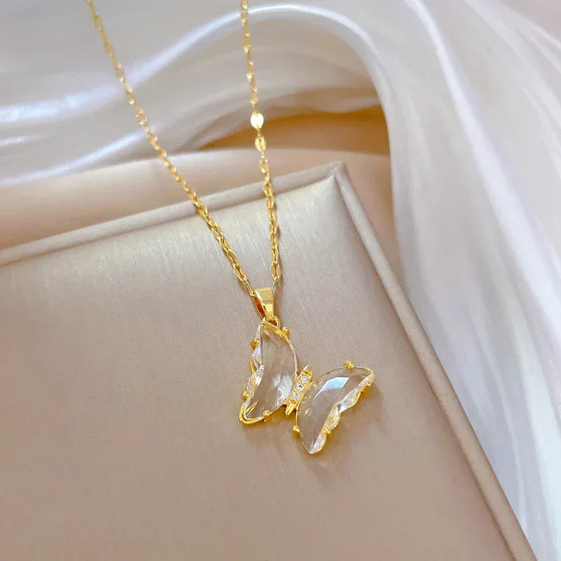 Crystal Butterfly Necklace And Earrings Suite - Viexta