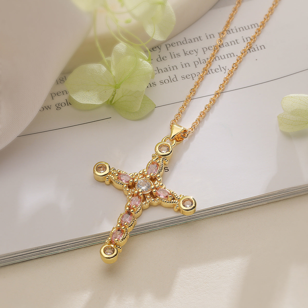 Affordable LuxuryPlated Real Gold Zircon Cross Pendant Necklace