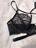 steel-ring-push-up-cross-ribbon-hollow-lingerie-four-piece-set - Viexta