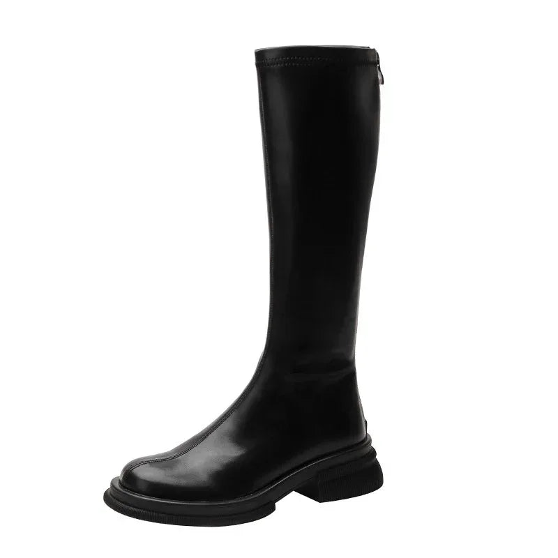 British Round Toe Solid Color Short Boots - Viexta