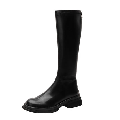 British Round Toe Solid Color Short Boots