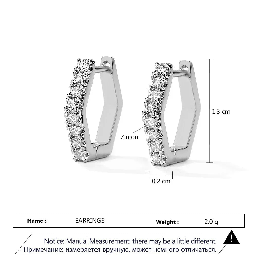 Hexagon Zircon-embedded Earrings - Viexta