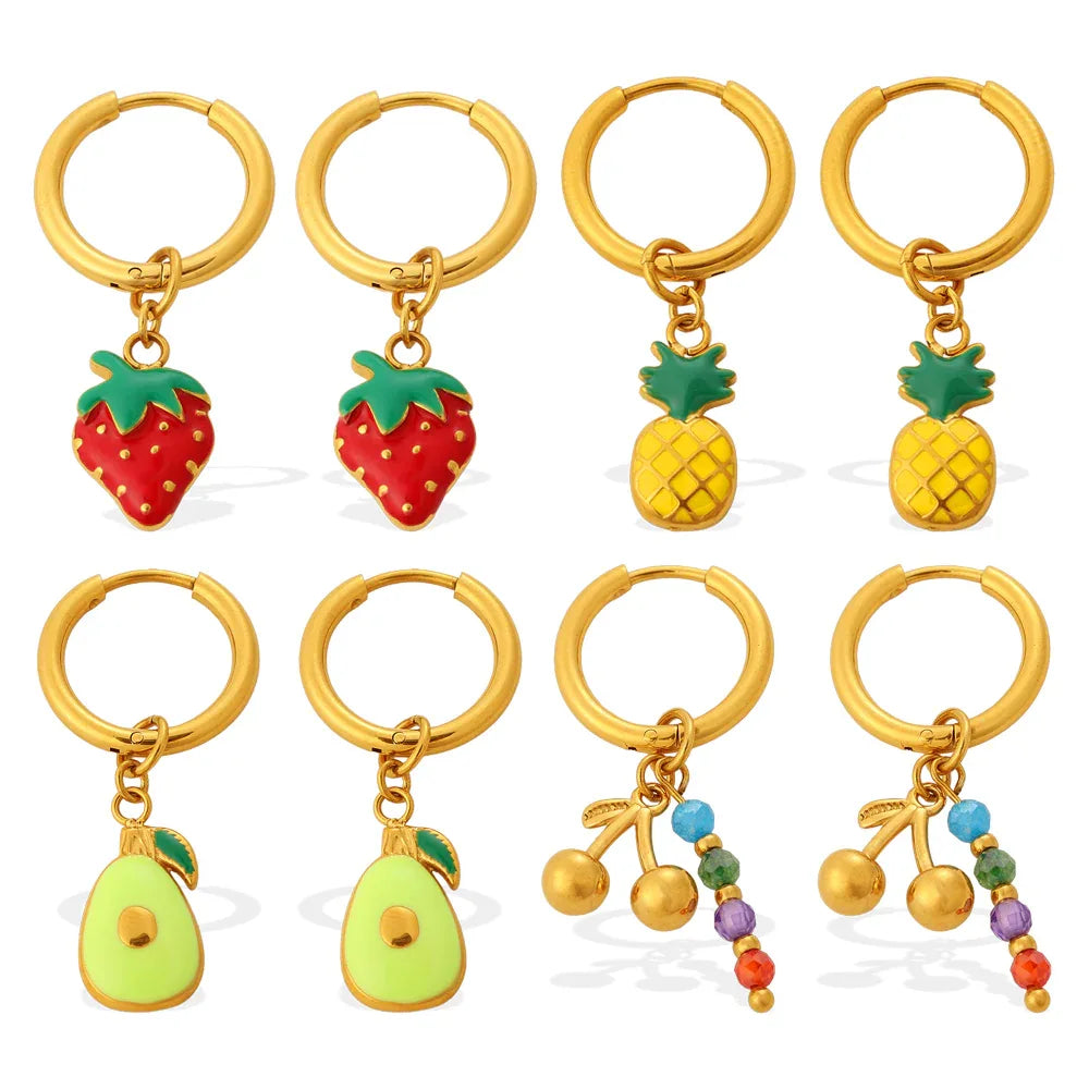 Minimalist Strawberry & Pineapple Pendant Earrings