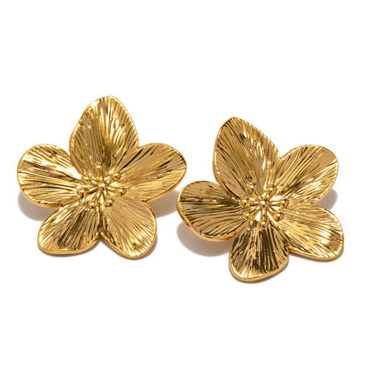 Matte Retro Gold Stainless Steel Flower Stud Earrings