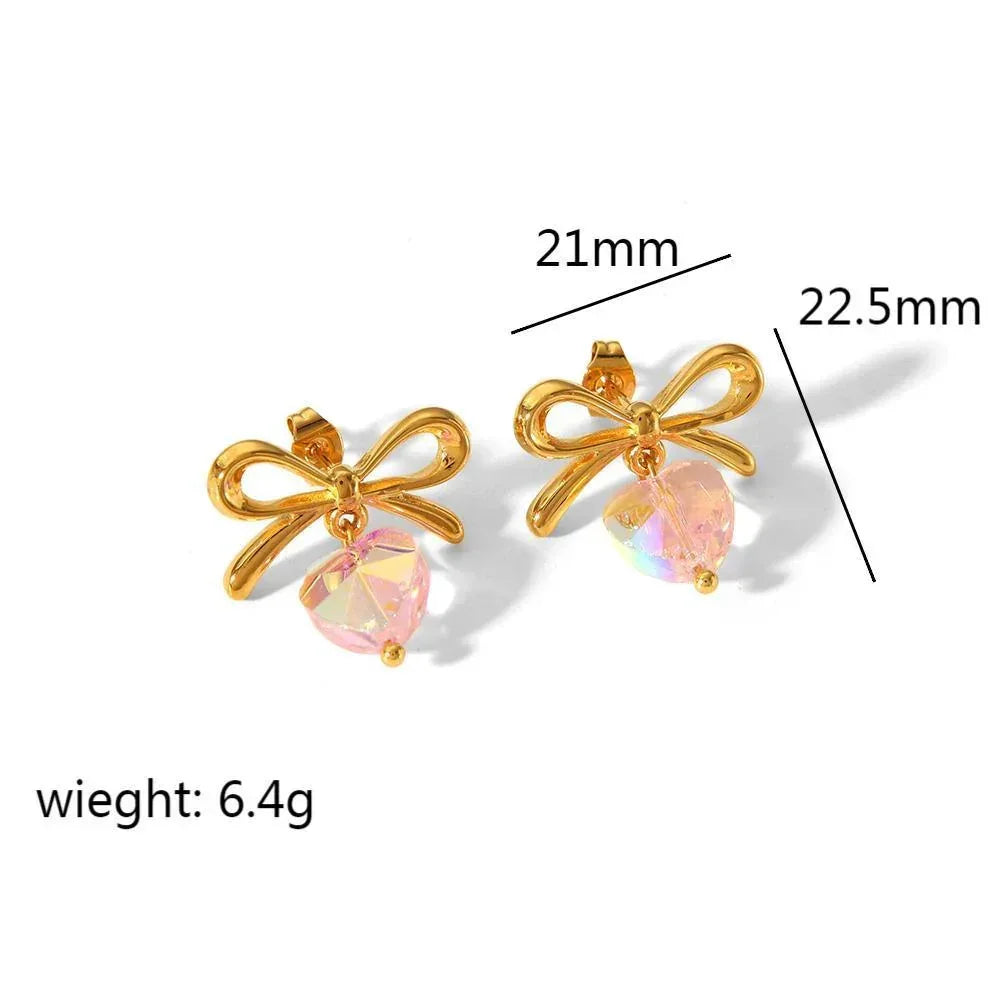 titanium-steel-bowknot-heart-shape-earrings - Viexta
