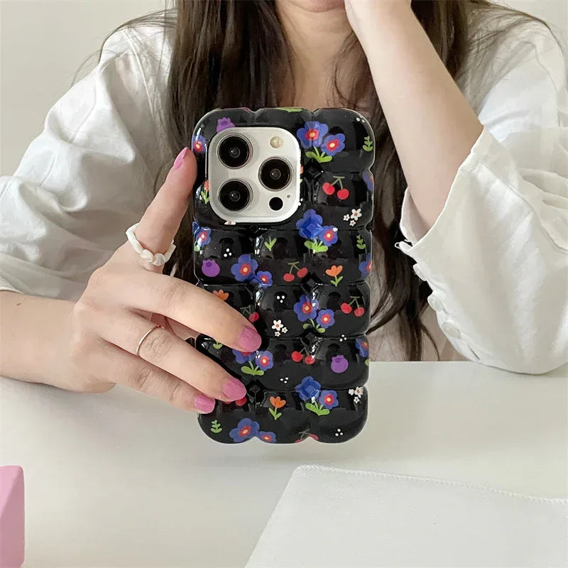 Retro Cherry Small Floral Plaid iPhone Case - Viexta