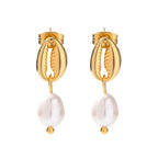 18k Gold Stainless Steel Pearl Ginkgo Pendant Earrings