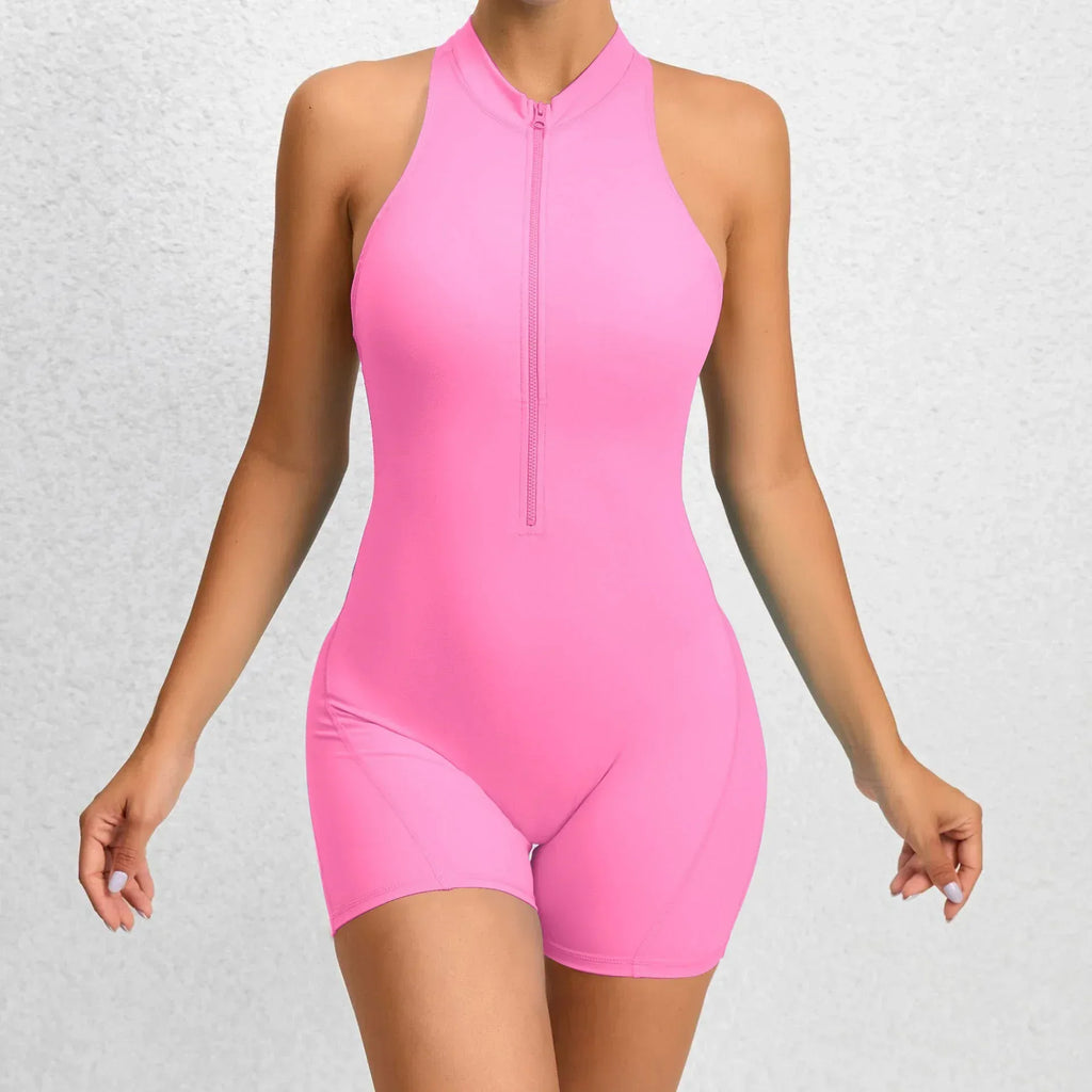 Zippered Yoga Fitness Shorts Jumpsuit Shapewear - Viexta